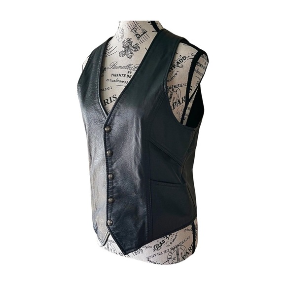 Vintage Black Leather Vest — 1980s Biker, M-L - Picture 2 of 3
